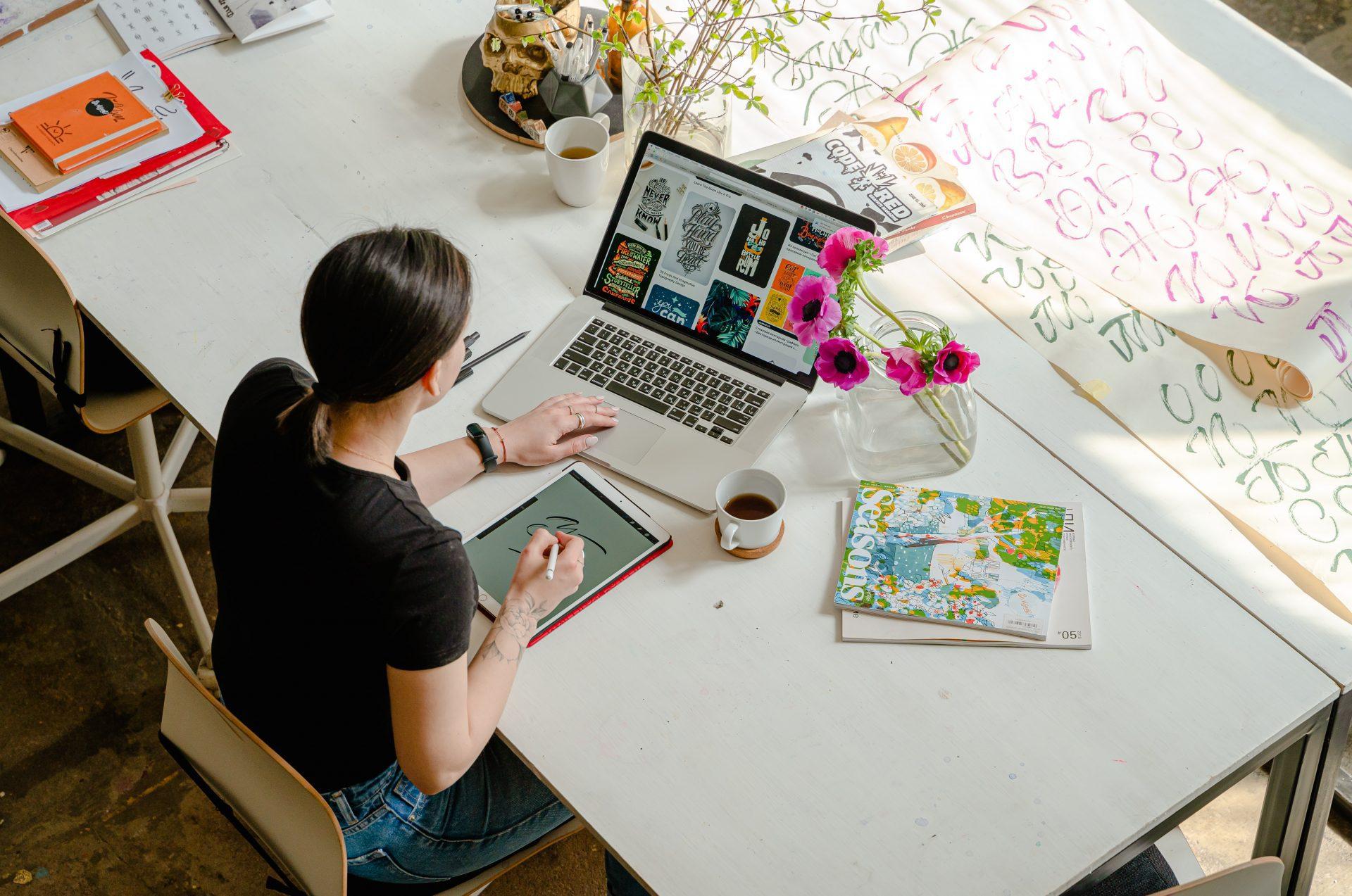 women work at home